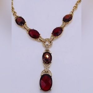 Anne Klein Gold tone Ruby Red Rhinestone Pendant Necklace